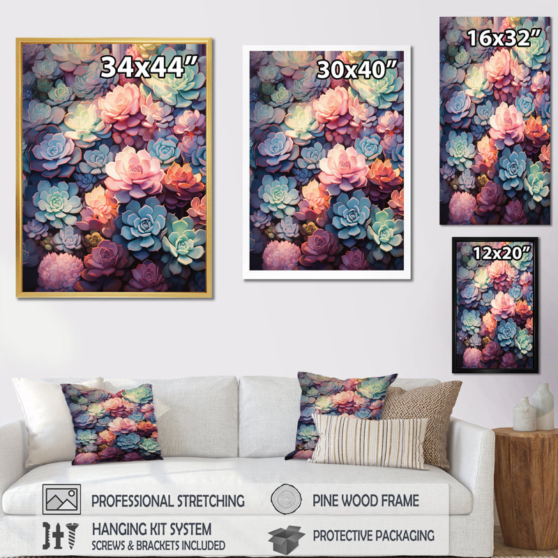 «Kouklia Colorful Succulents Dreams On», reproduction sur toile, H 20 po x l 12 po x P 1 po, Toile tendue
