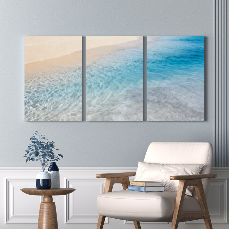 Ensemble de 3 toiles murales représentant une scène de plage et de vagues océaniques, H 36 po x l 72 po