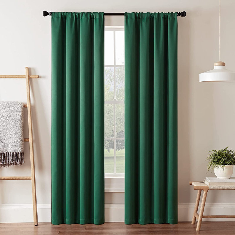 Eclipse Blackout Curtains, Darrell Thermaweave Rod Pocket 37 in x 84 in Curtain Panel in Emerald, Emerald, 37" W x 84" L