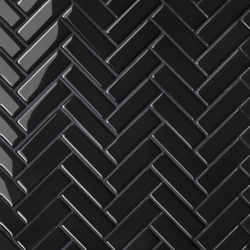 Le Cafe 1 in. x 3 in. Glossy Porcelain Tile, Black