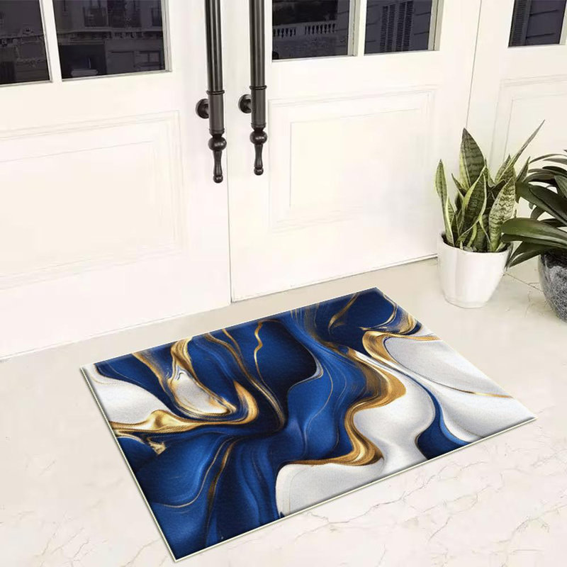 Abstract Blue Gold And White Area Rug, Soft And Lightweight, Suitable For All Seasons, Easy To Maintain And Easy To Clean, Machine Washable Carpet Floor Mat, Suitable For Living Room, Bedroom, Hallway, Office, Balcony, Room Decor, Home Decor, Outdoor Dec