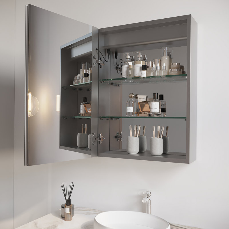 Pharmacie de salle de bain avec miroir à DEL, antibuée, imperméable, 3000K ~ 6000K, Gauche
