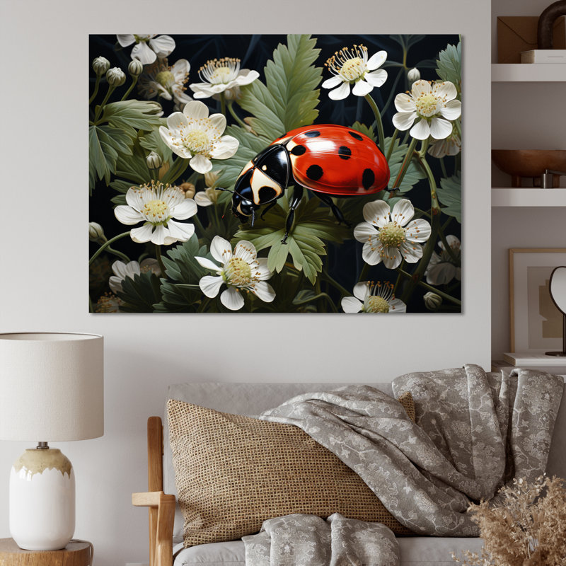 Ladybug Playful Spots Pastoral II - Animals Canvas Art Print, Toile tendue, H 24 po x l 32 po x P 1 po