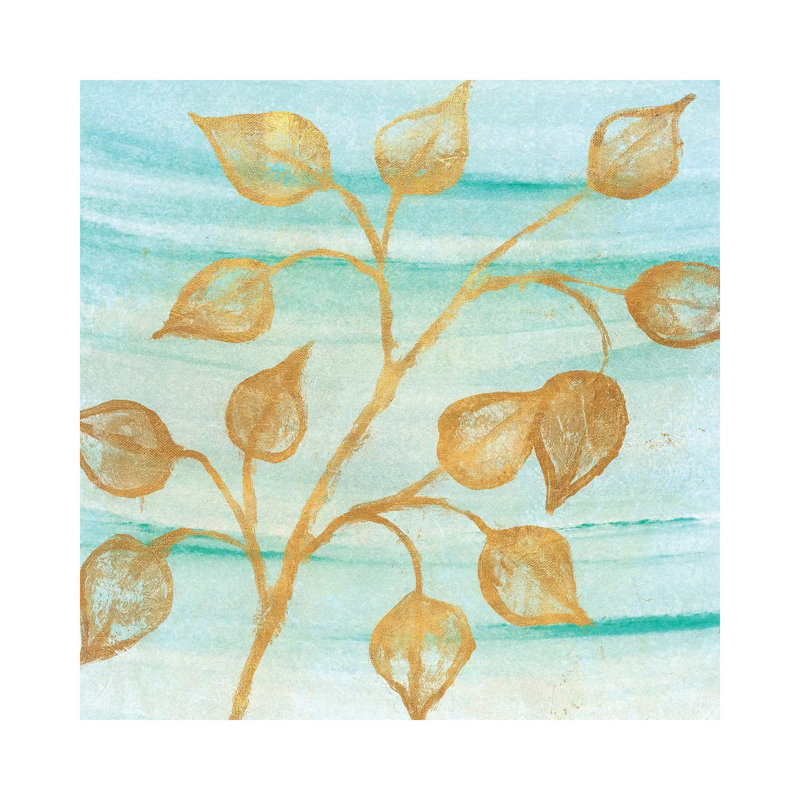 Gold Moment Of Nature On Teal I by Michael Marcon - Wrapped Canvas Painting, 30.48 cm H x 30.48 cm W