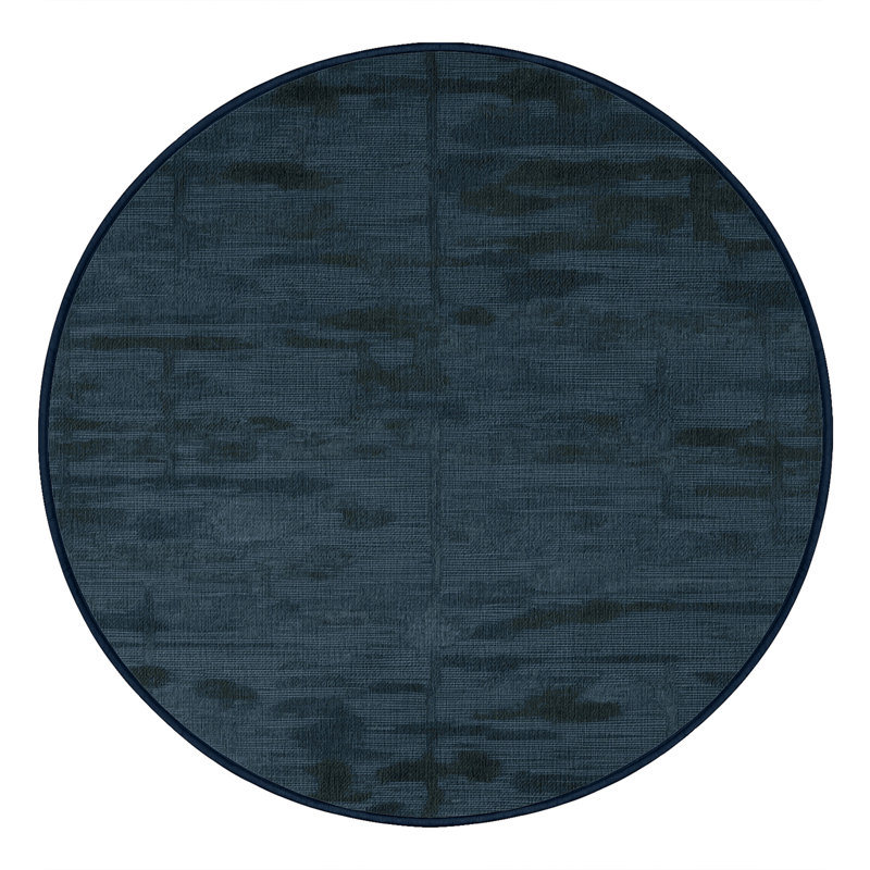 Machine Washable Abstract Blue Area Rug, Round 7'