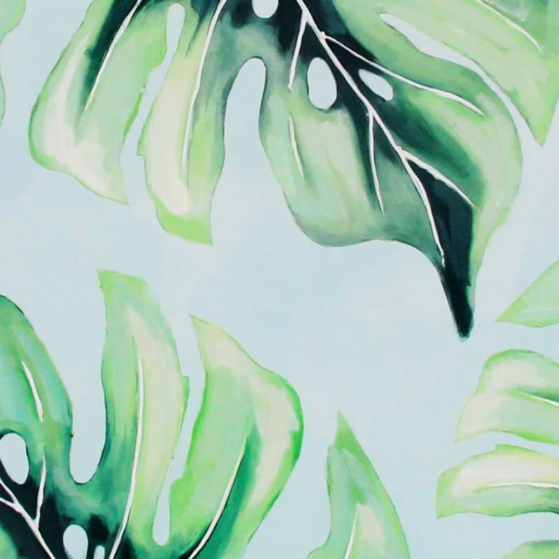 Green Monstera Leaf Abstract Canvas Wall Art with Gold Frame