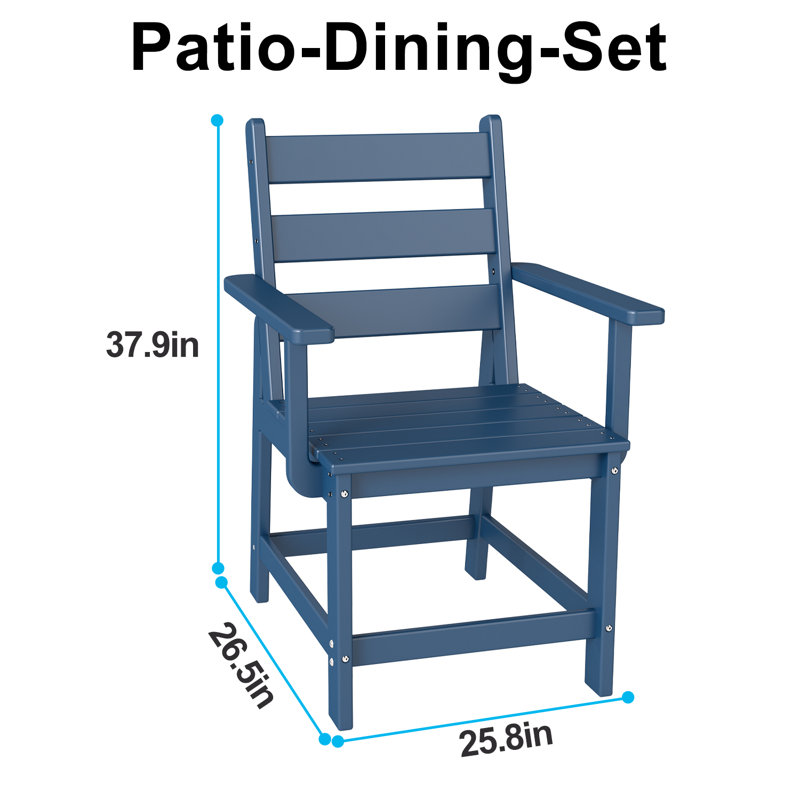 5-Piece-HDPE Outdoor-Table-And-Chairs With Removable Armrests, Blue