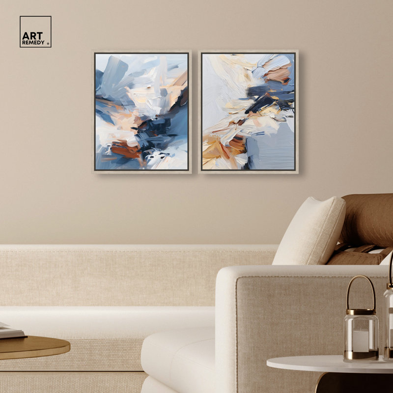 A Symphony in White I & II, ensemble de décorations murales imprimées en acrylique encadrées par Art Remedy, cadre doré, 16 x 20