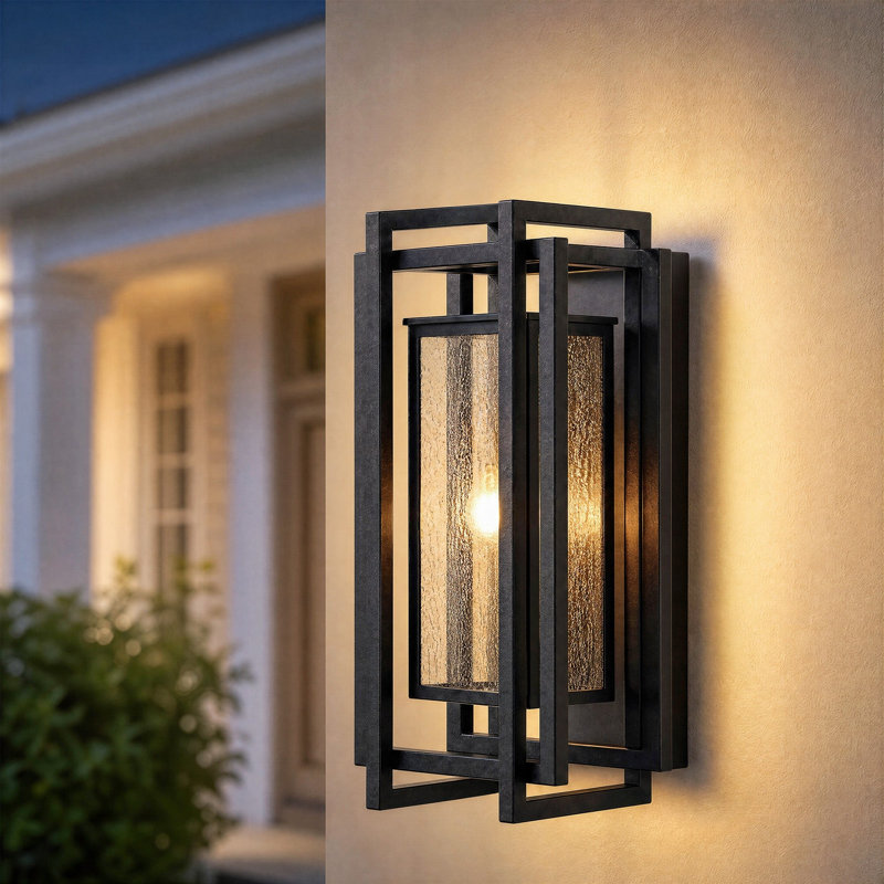 Ensemble de 2 appliques murales extérieures modernes à deux lumières avec abat-jour en verre bullé, pour entrées, garages et patios