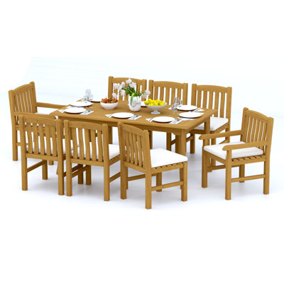 Ensemble de salle à manger en bois de teck 9 pièces 9 pièces: table rectangulaire de 60 po avec chaises Devon (2 chaises et 6 chaises sans accoudoirs) # 11DV1302