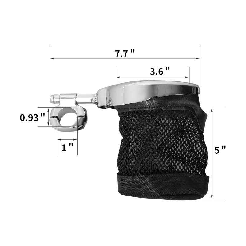 Porte-gobelet pour boisson avec panier en filet pour guidon de 7/8 po et 1 po, Noir/chrome