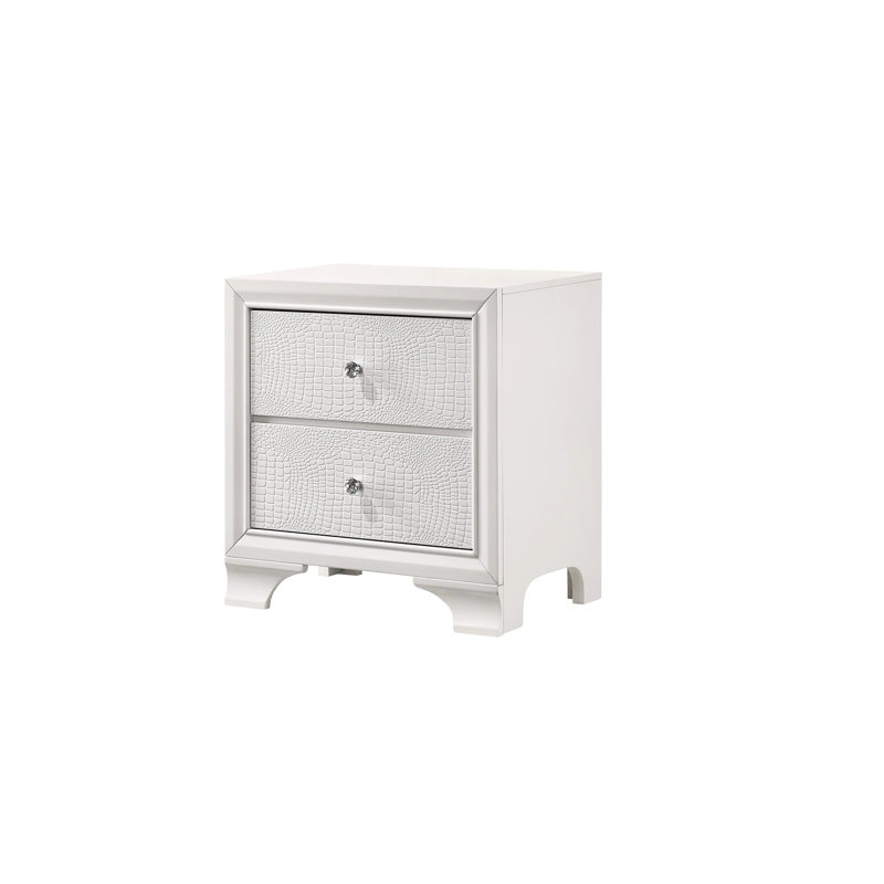 Style Table de chevet avec deux tiroirs en blanc et motif crocodile givré