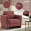 Fauteuil club à accoudoirs carrés en boucle rouge, monobloc, accoudoirs en bois massif, coussin épais, piètement luge, pieds en bois d'hévéa-1977416307