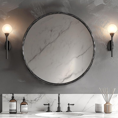 Miroir de salle de bain vintage rétro | Cadre en fer martelé à la main