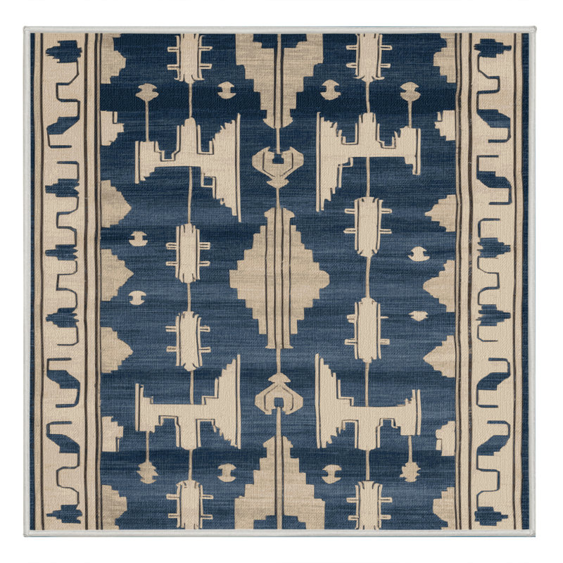 Tapis beige Art Deco lavable à la machine, Carré 4 pi