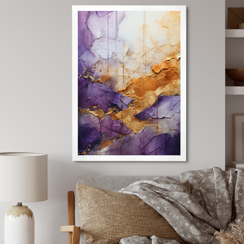 Helgert - fractale mauve abstraite - impression, Cadre simple blanc, H 32 po x l 16 po x P 1 po