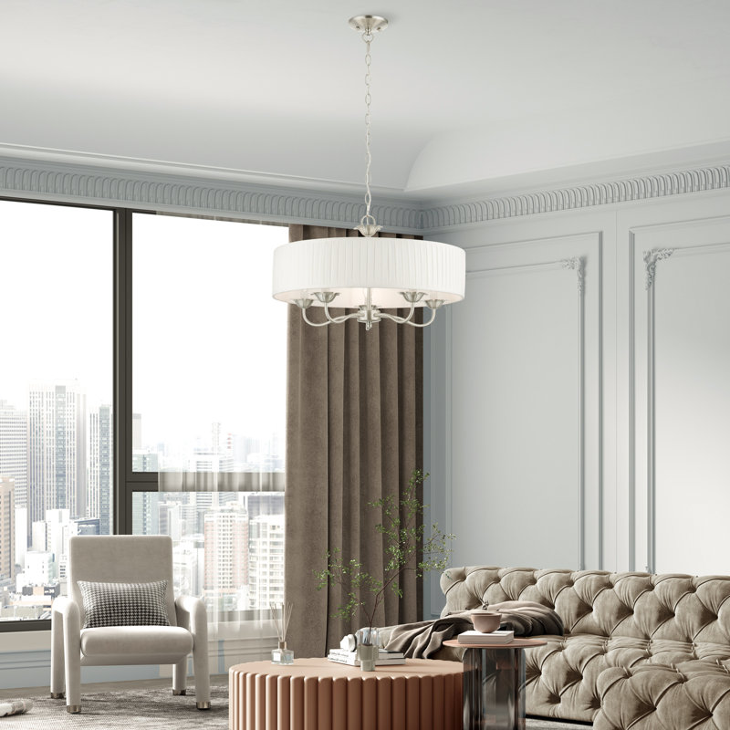 Lamotte 5 - Light Dimmable Drum Chandelier, Brushed Nickel