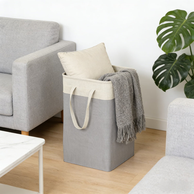 Panier à linge pliable de grande capacité avec dessus à cordon et longues poignées en tissu - bac de rangement polyvalent pour la maison, le dortoir ou un usage commercial
