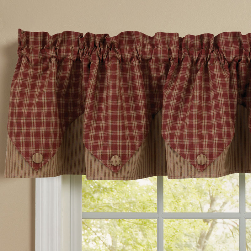 Avriana Cotton Plaid Tailored Window Valance, Red/Maroon