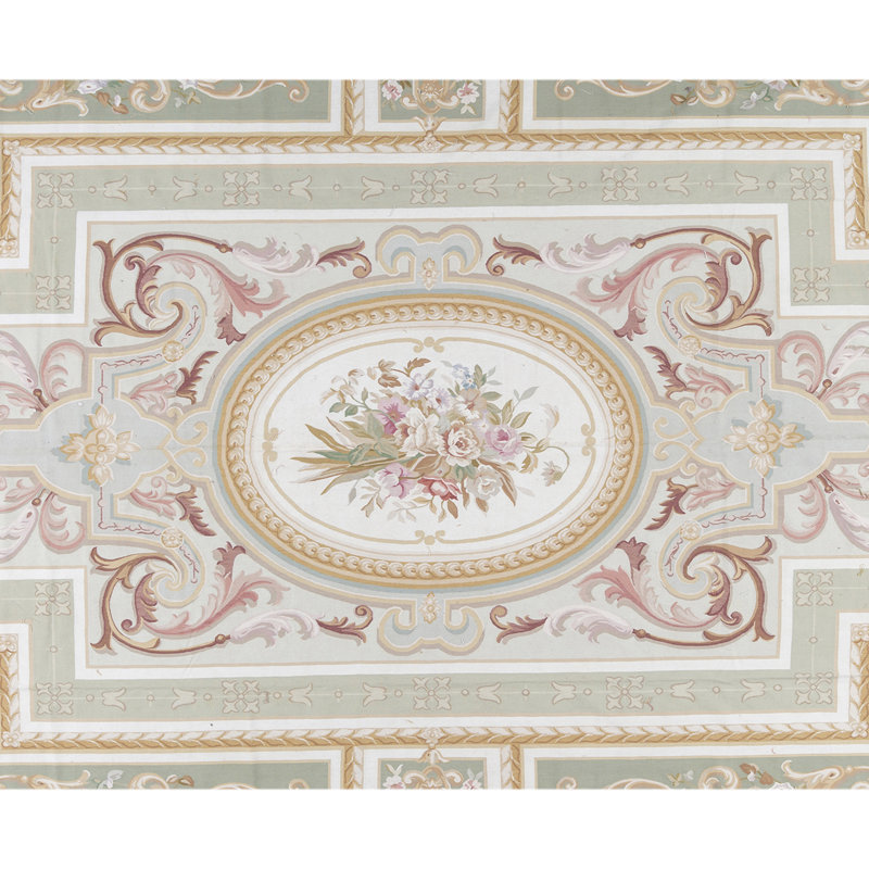Hand-Knotted High-Quality Green and Beige Area Rug