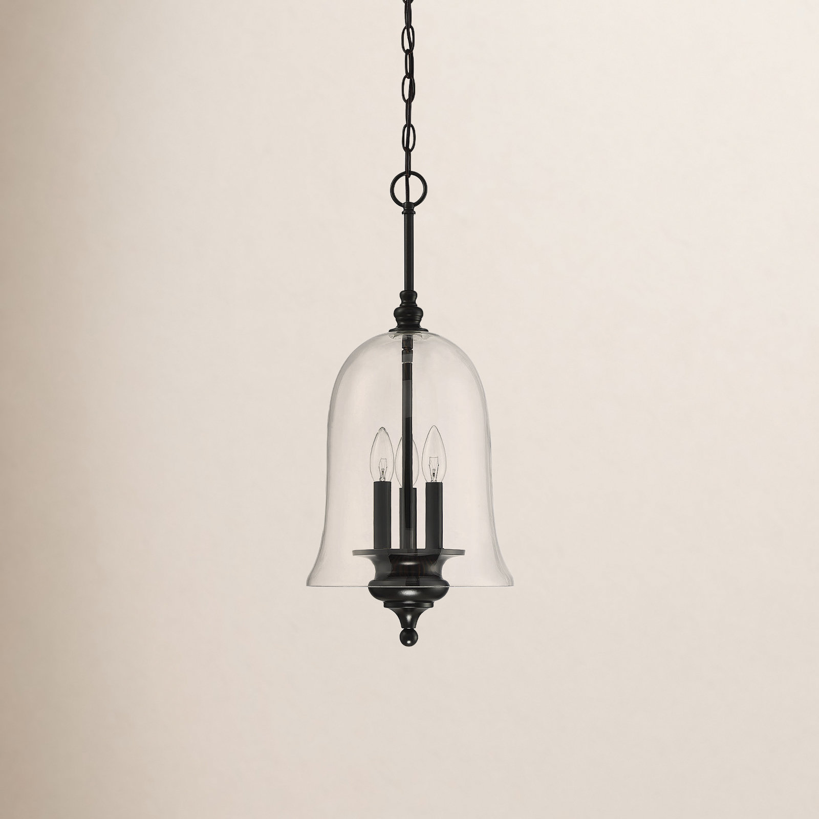 Laurel 3 Light Glass Steel Dimmable Pendant, Matte Black