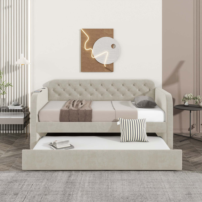 Lit plateforme tapissier Cemaliye, Beige