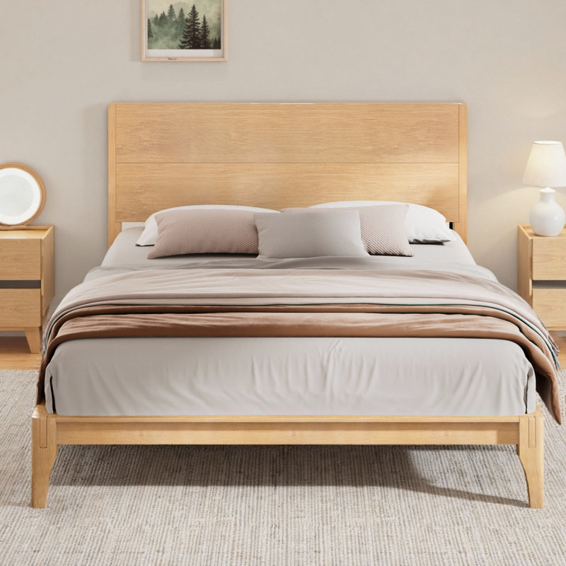 Lit standard en bois massif, Lit double, Natural