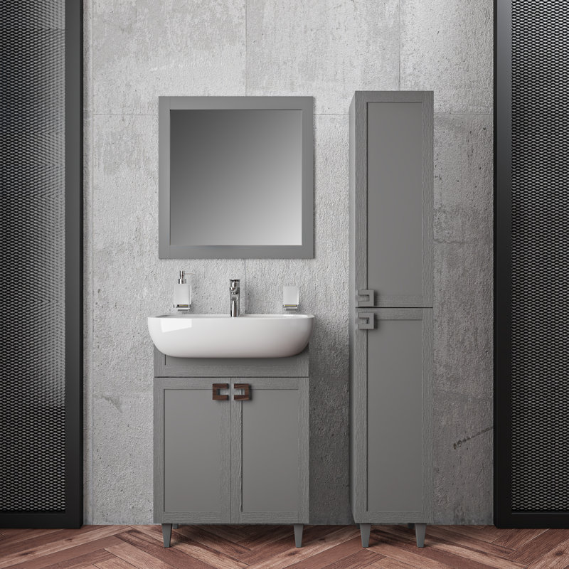 Ensemble de meuble-lavabo simple 29,5 po avec plateau Sotiria, Gris mat