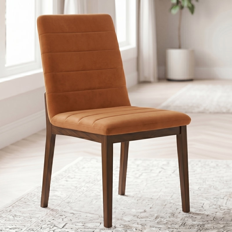 Zaliya Tufted Side Chair Dining Chair, Burnt Orange Velvet