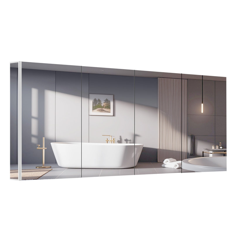 Armoire à pharmacie en aluminium l 80 po x H 30 po avec miroir rectangulaire blanc encastré ou à fixation en surface