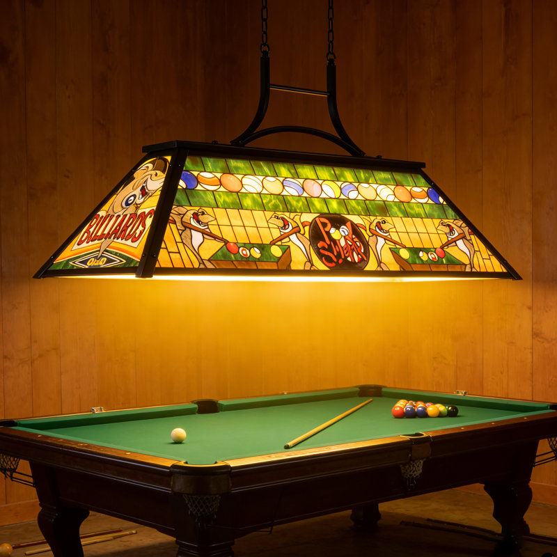Luminaires de billard rustique avec abat-jour requin style Tiffany pour salle de jeux, H 25,7 po x l 43,3 po x P 18,6 po