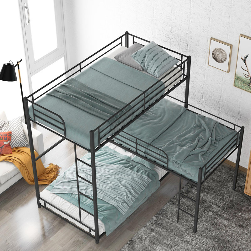 Triple L-shaped Metal Triple Twin Size Bunk Bed