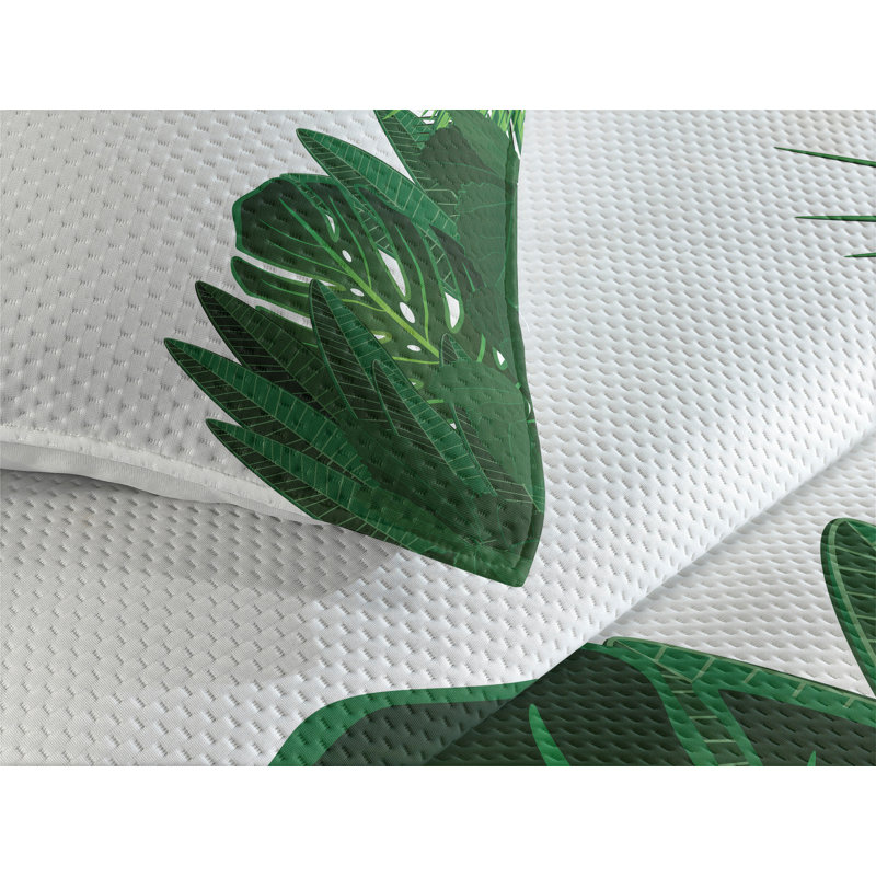 Tropical Green and White Twin Quilted Bedspread Set