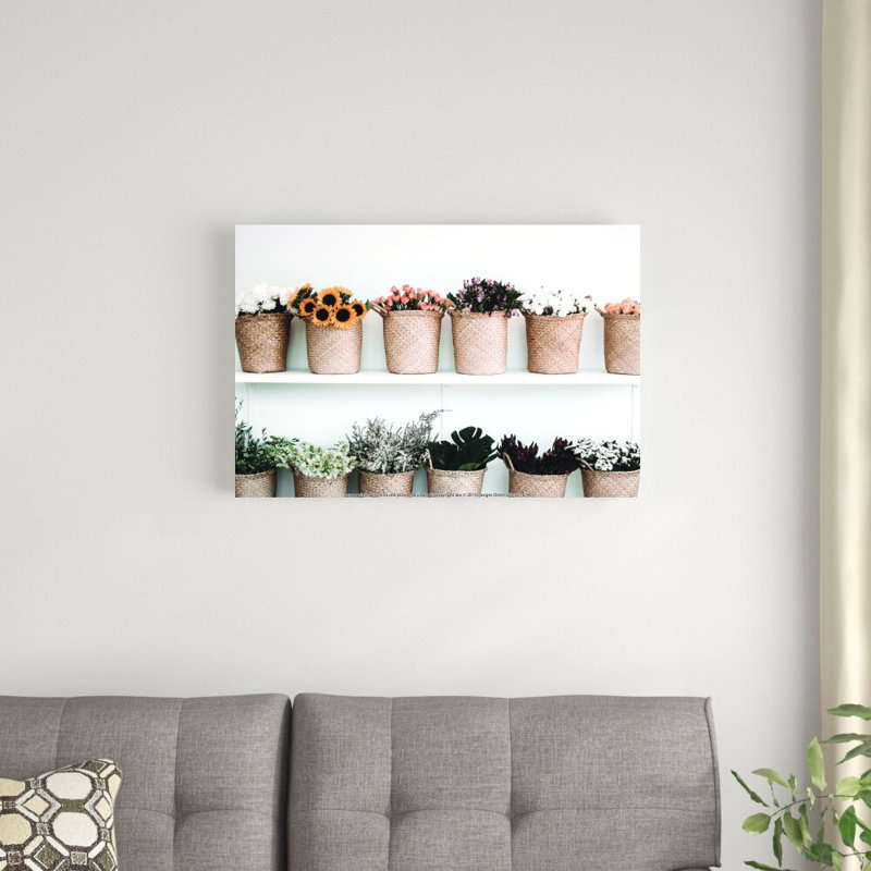 Paniers avec plantes, reproduction sur toile, H 20 po x l 30 po