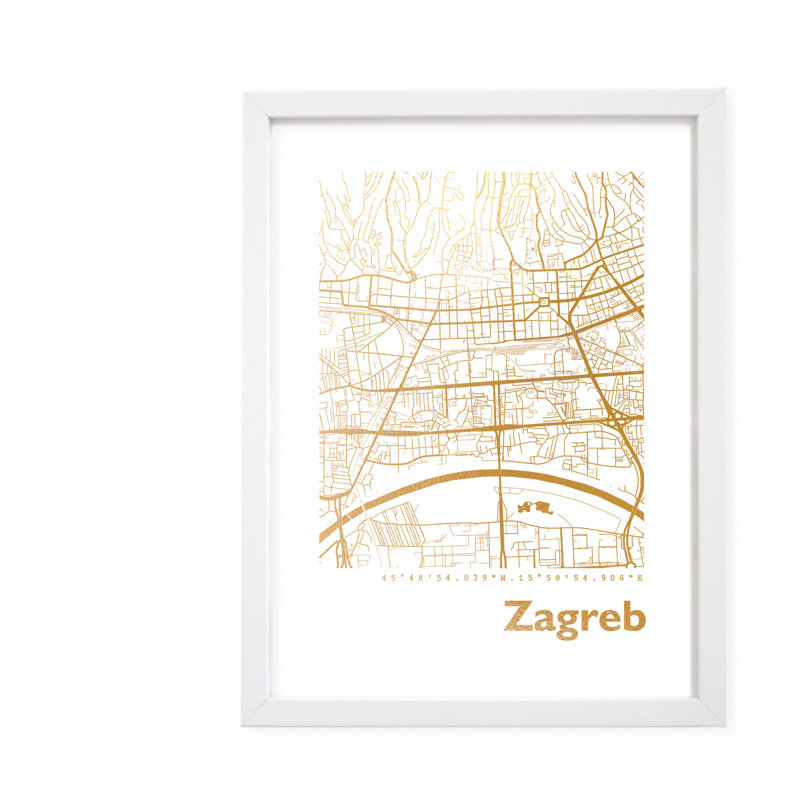 Zagreb Map - Single Picture Frame Print, 42.5cm H x 32.5cm W x 3.5cm D