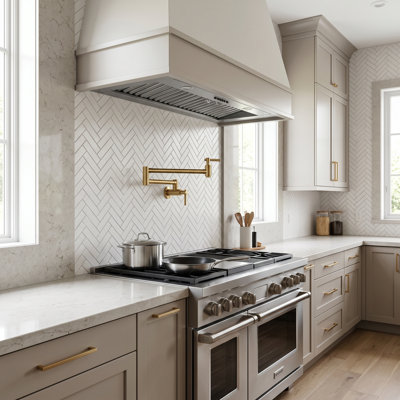 Brass Wall Mounted Two-Handle Pot Filler Kitchen Faucet with Double Joint Swing Arm