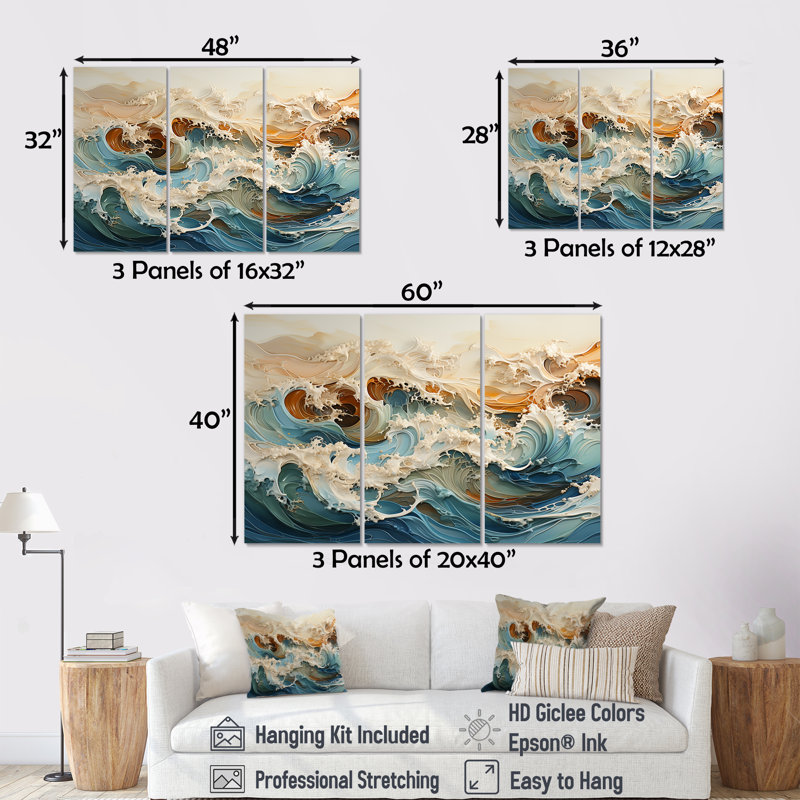 «Japon tempête», art liquide - ensemble d'art mural tempêtes, Toile tendue, H 40 po x l 60 po x P 1 po