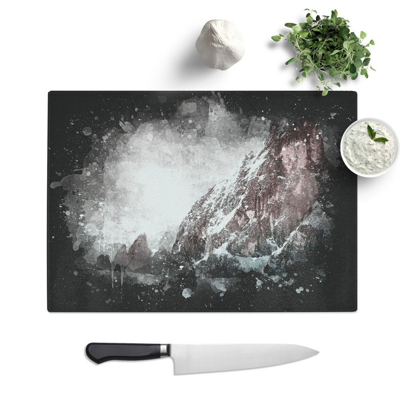 Tempered Glass Pink Mountain Chopping Board, 28.5 cm x 39 cm