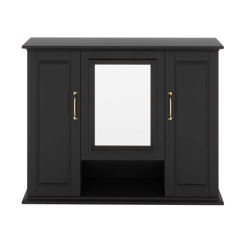 Armoire de rangement murale avec miroir et 3 portes, Noir
