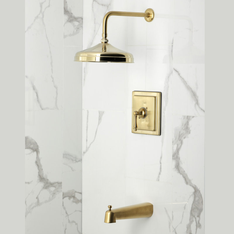 Kingston Brass Single-Handle Pressure Balanced Tub And Shower Faucet, Lever Handle, Brushed Brass