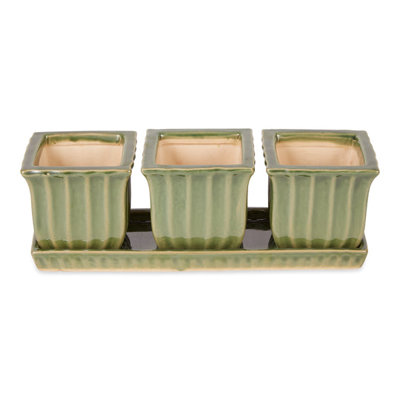 Ensemble de 3 petites pots à fleurs en céramique GREEN SQUARE