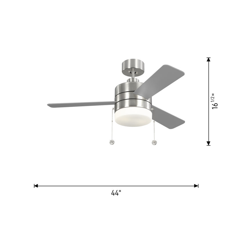 Syrus 44-inch indoor fan with Silver/American Walnut reversible blades with light kit and 3-speed pull chain operation