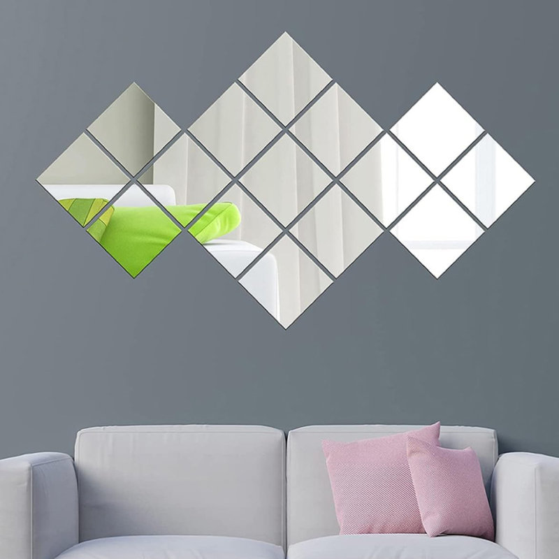 Feuilles de miroir flexibles, 16 pièces, carreaux de miroir carrés, autocollants muraux, décalcomanie 3D, mosaïque, 14,8 x 14,8 cm