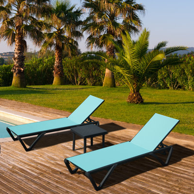 3 Piece Outdoor Metal Chaise Lounge with Table Set by Ebern Designs