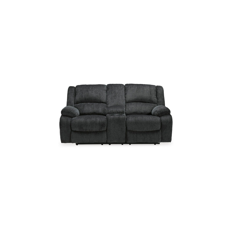 Karyna Reclining Loveseat with Console, Dark Gray