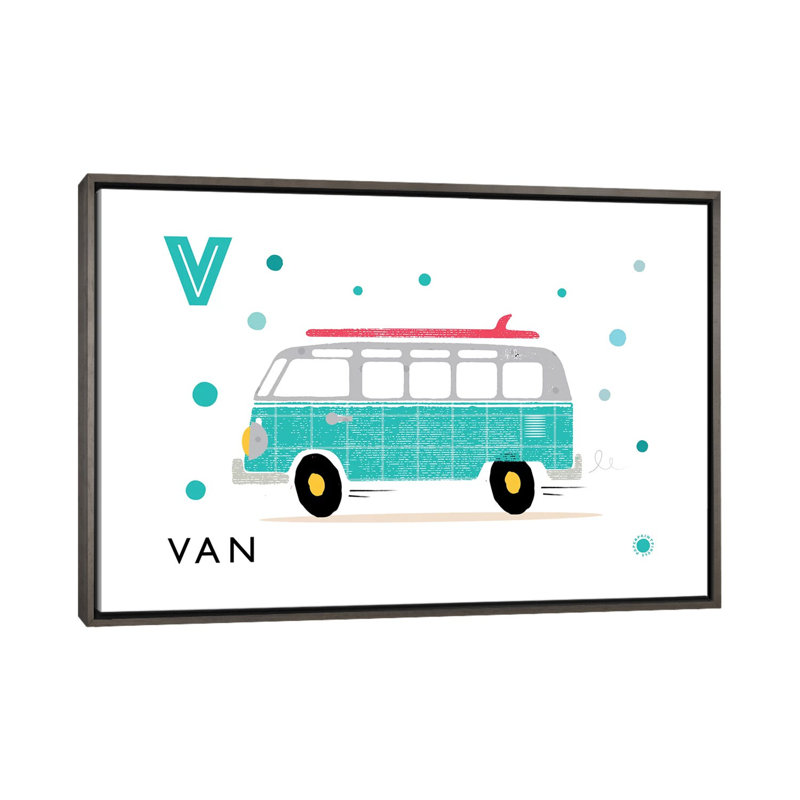 V is for van - imprimé, Toile avec cadre gris, Pas de tapis, H 40 po x l 60 po x 1,5 po