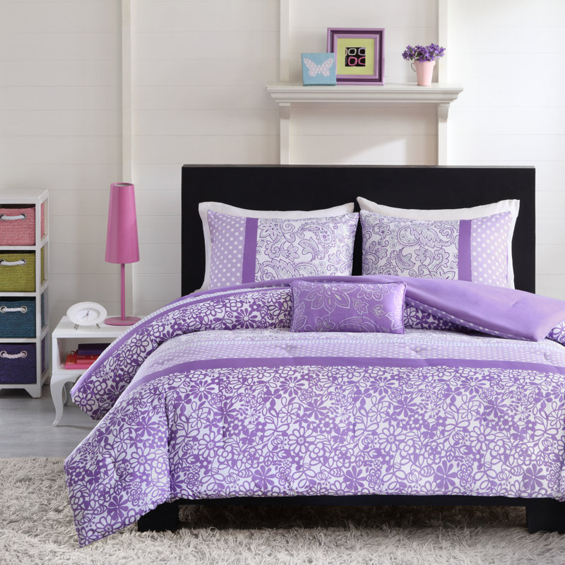 Full Purple Microfiber Comforter Set with Decorative Pillows