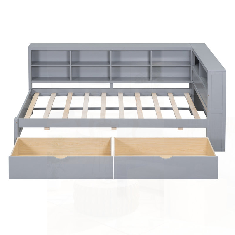 Lit de jour simple en bois avec 2 tiroirs, tablette de rangement et ports de chargement USB pour une vie moderne