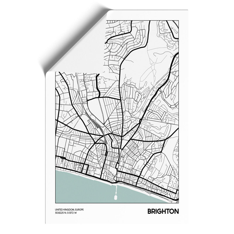 Map Brighton UK - Frameless Print, 84cm H x 59cm W x 0.1cm D