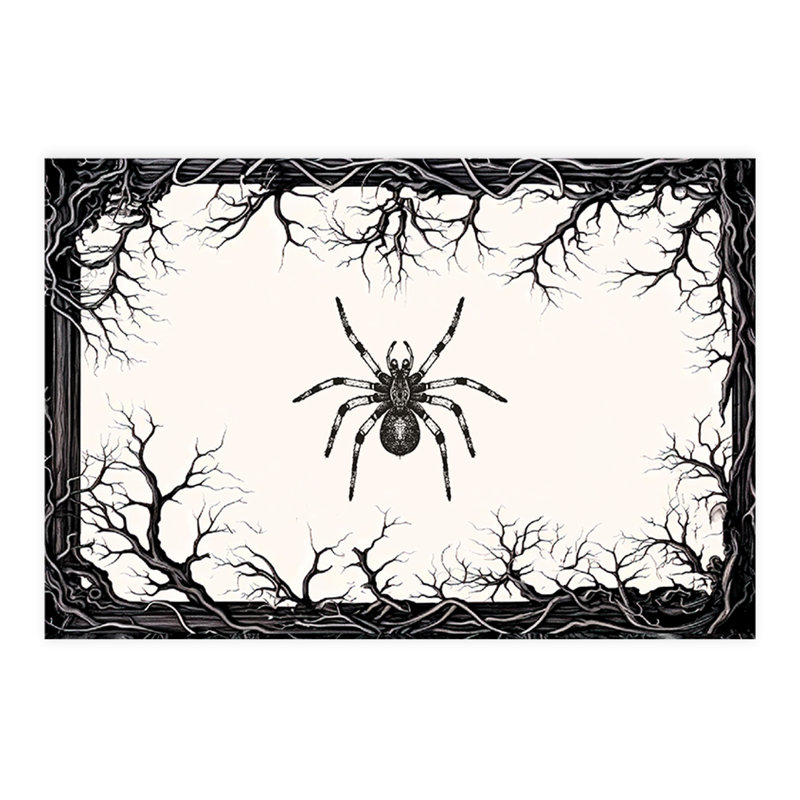 Halloween Placemats, Tarantula & Branches Disposable Cardstock Paper Table Mats For Dining, 8-Pk